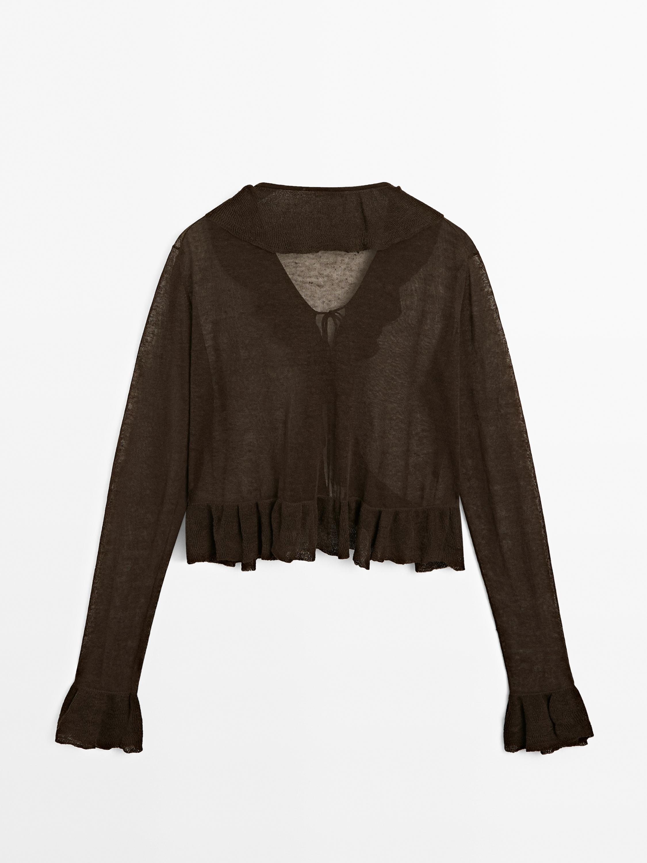 Linen blend ruffled cardigan