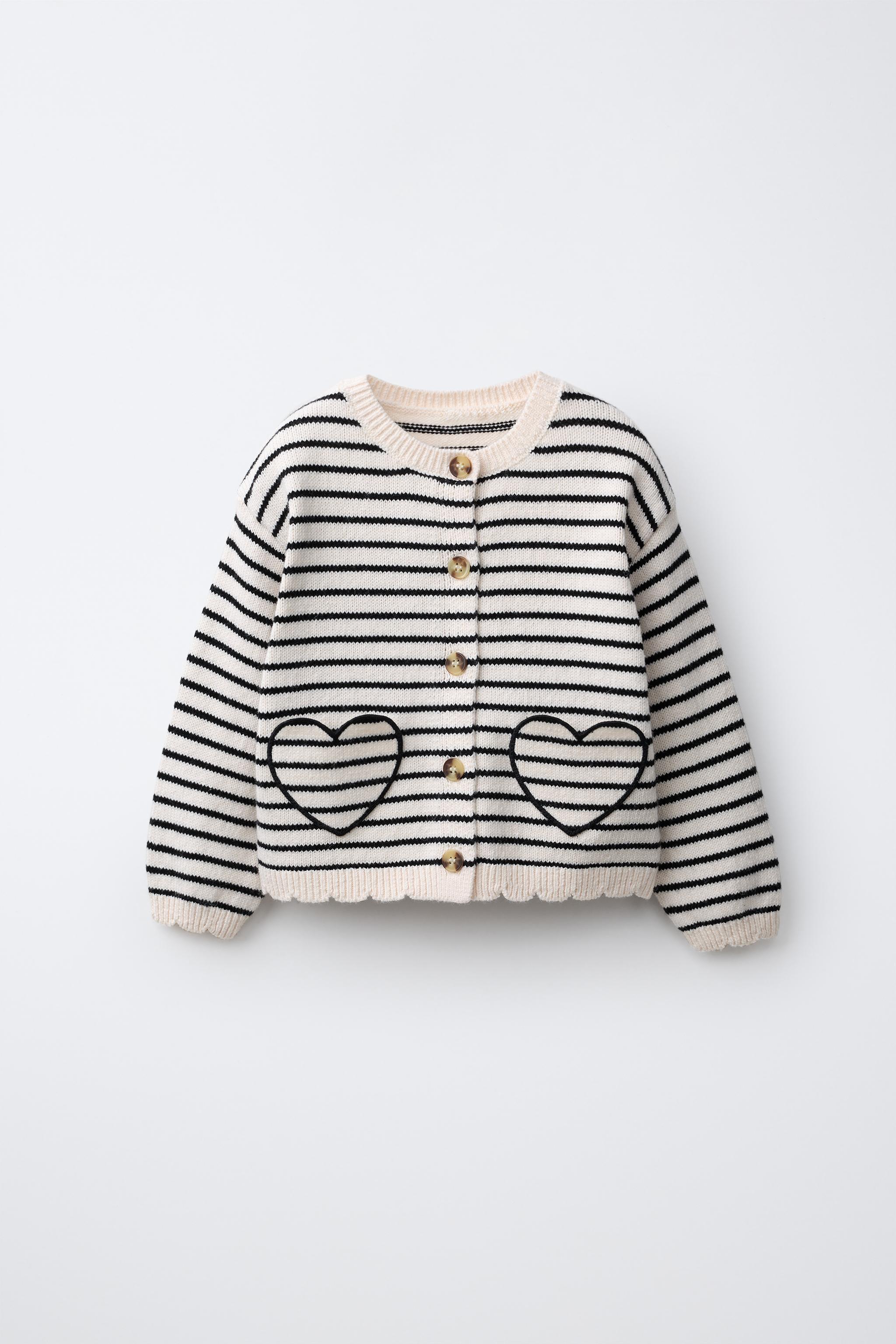 STRIPED HEART POCKET CARDIGAN - Ecru / Black | ZARA United States