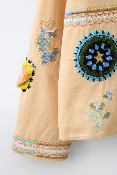 EMBROIDERED OVERSHIRT - camel by Zara - Image 3