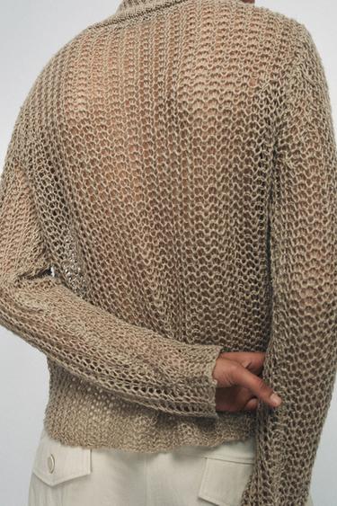 CUTWORK KNIT 100% LINEN JUMPER - Straw by Zara - Image 2