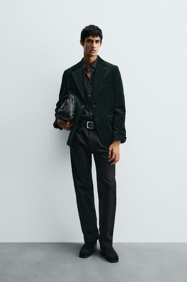 REGULAR FIT VELVET BLAZER - Bottle green by Zara
