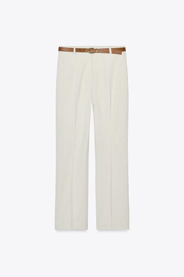 STRAIGHT-LEG TROUSERS WITH BELT - Sand by Zara