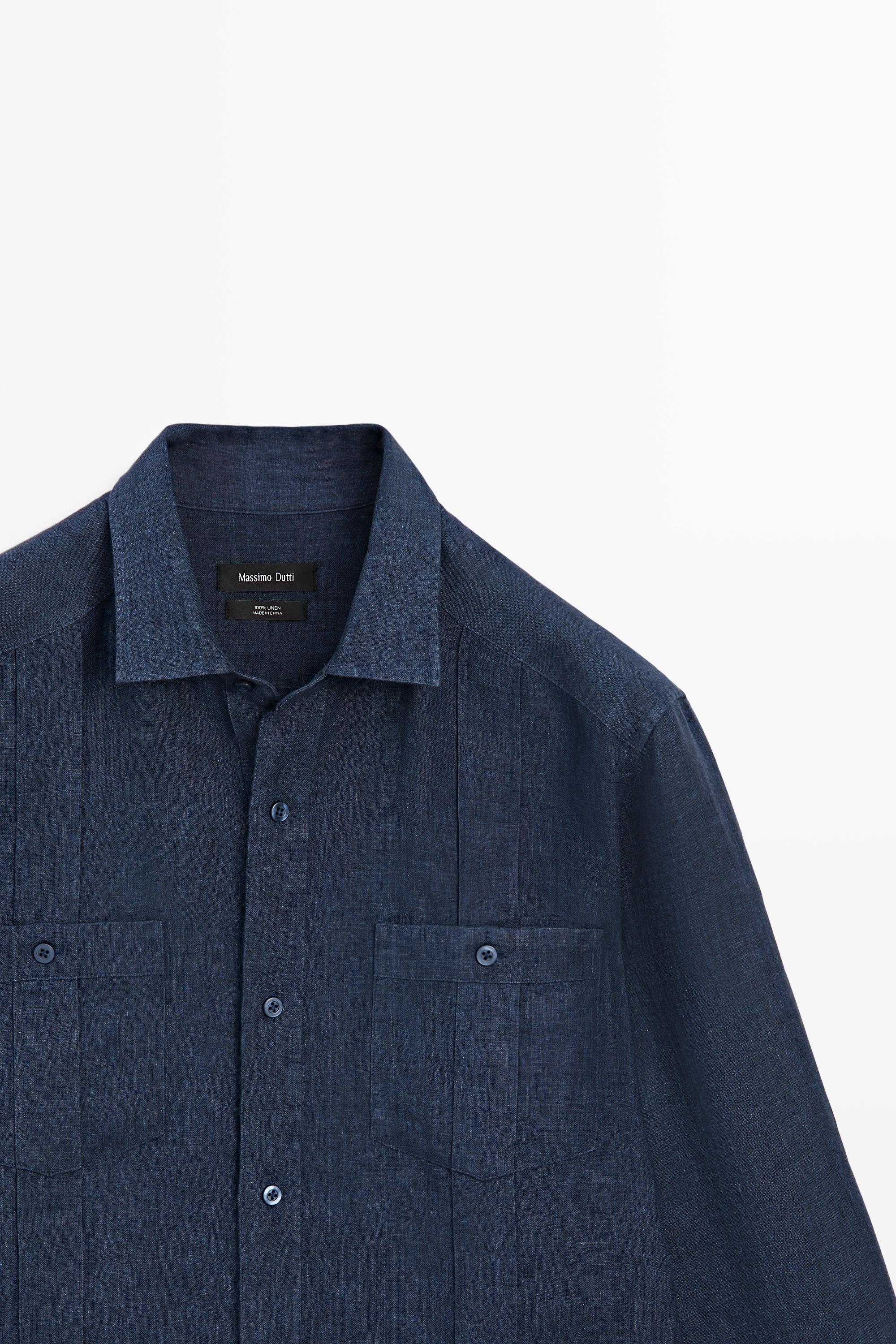 Chemise regular fit poches 100 % lin