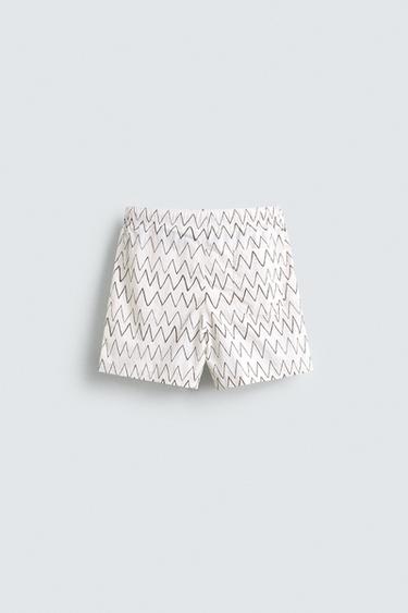 GEOMETRIC PRINT MID-LENGTH SWIMMING TRUNKS - Ecru by Zara - Image 1
