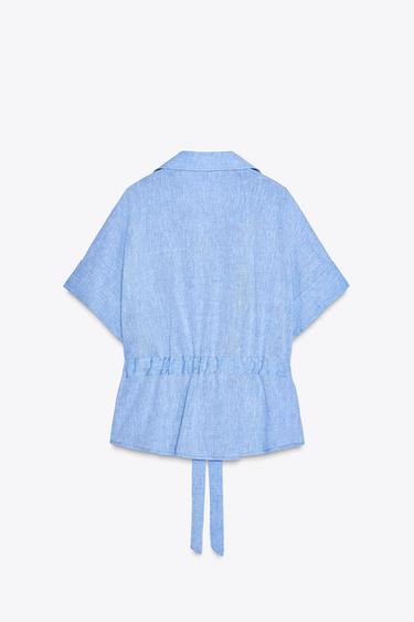 CHEMISE SAFARI AVEC LIN - Bleu de Zara - Image 5