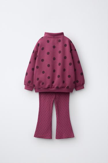 POLKA DOT FLARE LEGGINGS AND SWEATSHIRT SET — Fuchsia 2
