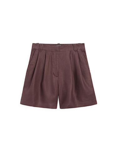 Bermuda corta pliegues 100% lino - Berenjena de Zara