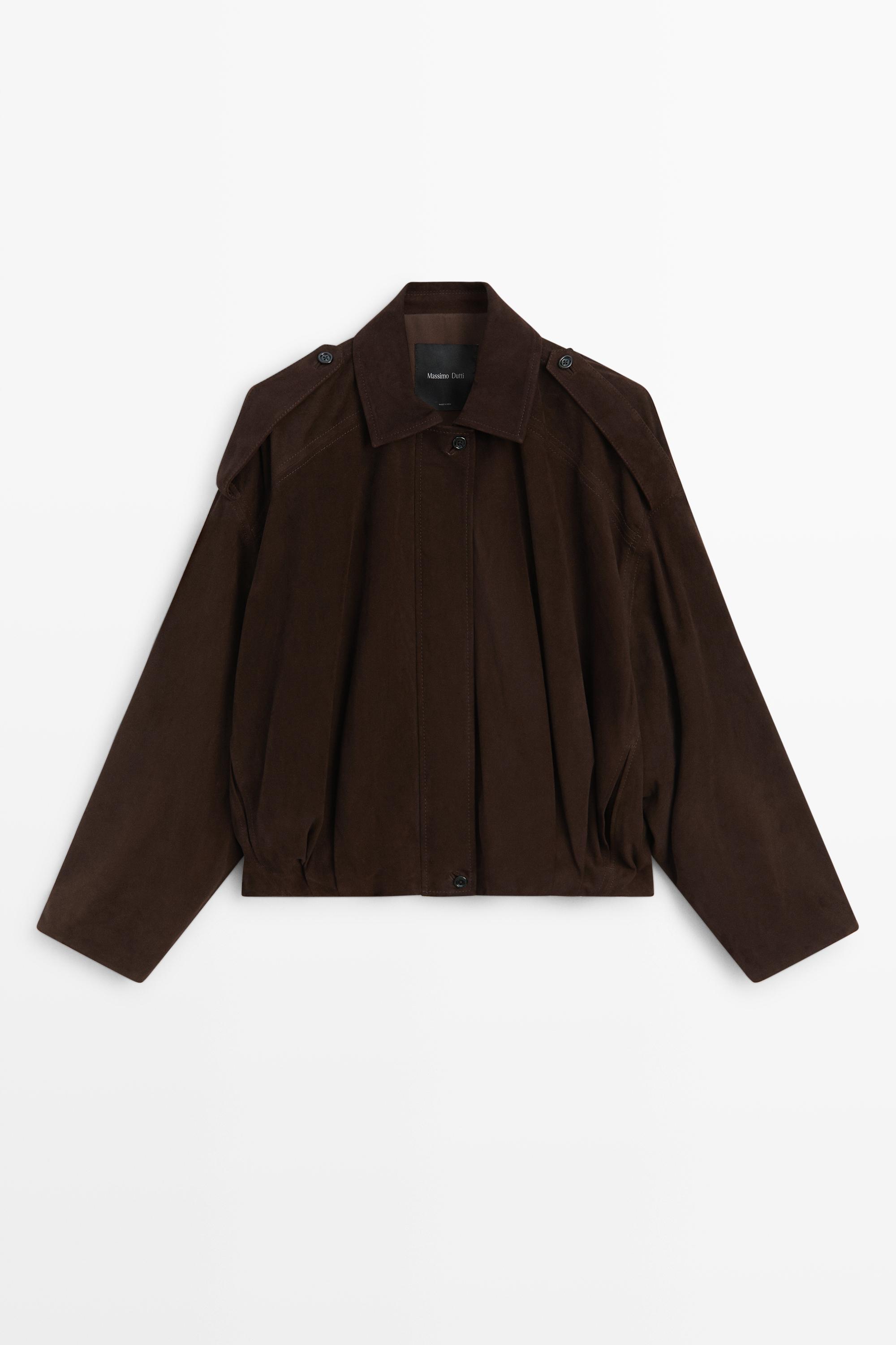 Blouson bomber avec détail de plis en cuir et daim