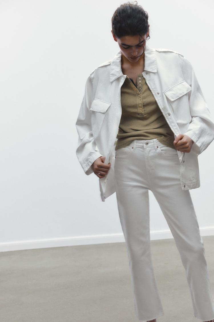 JEANS TRF CROPPED FLARE TIRO ALTO Blanco ZARA España