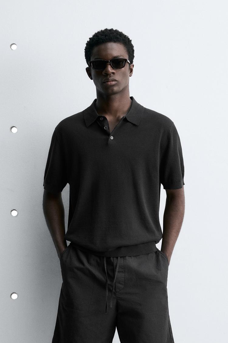 ZARA HEMP/COTTON KNIT POLO SHIRT