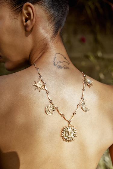 Zara PACK OF 2 SUN AND MOON NECKLACES - Golden