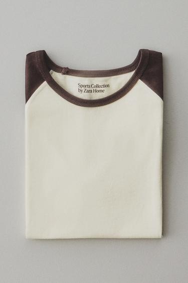 Zara TWO-TONE COTTON T-SHIRT - Ecru