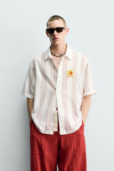 EMBROIDERED STRIPED JACQUARD SHIRT - White by Zara