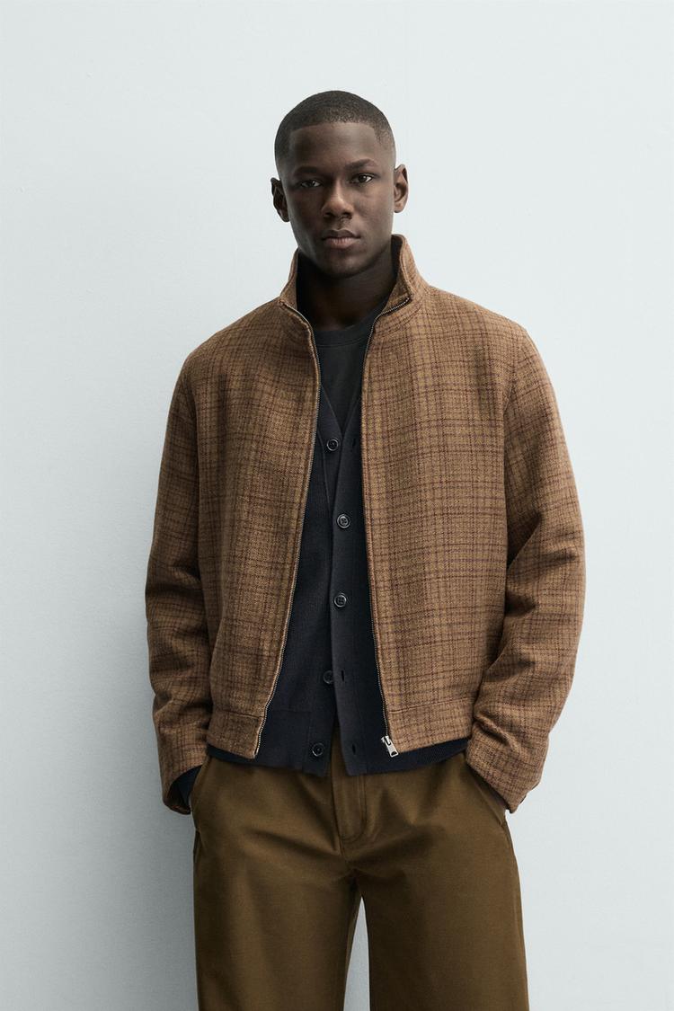ZARA CHECK WOOL BLEND OVERSHIRT