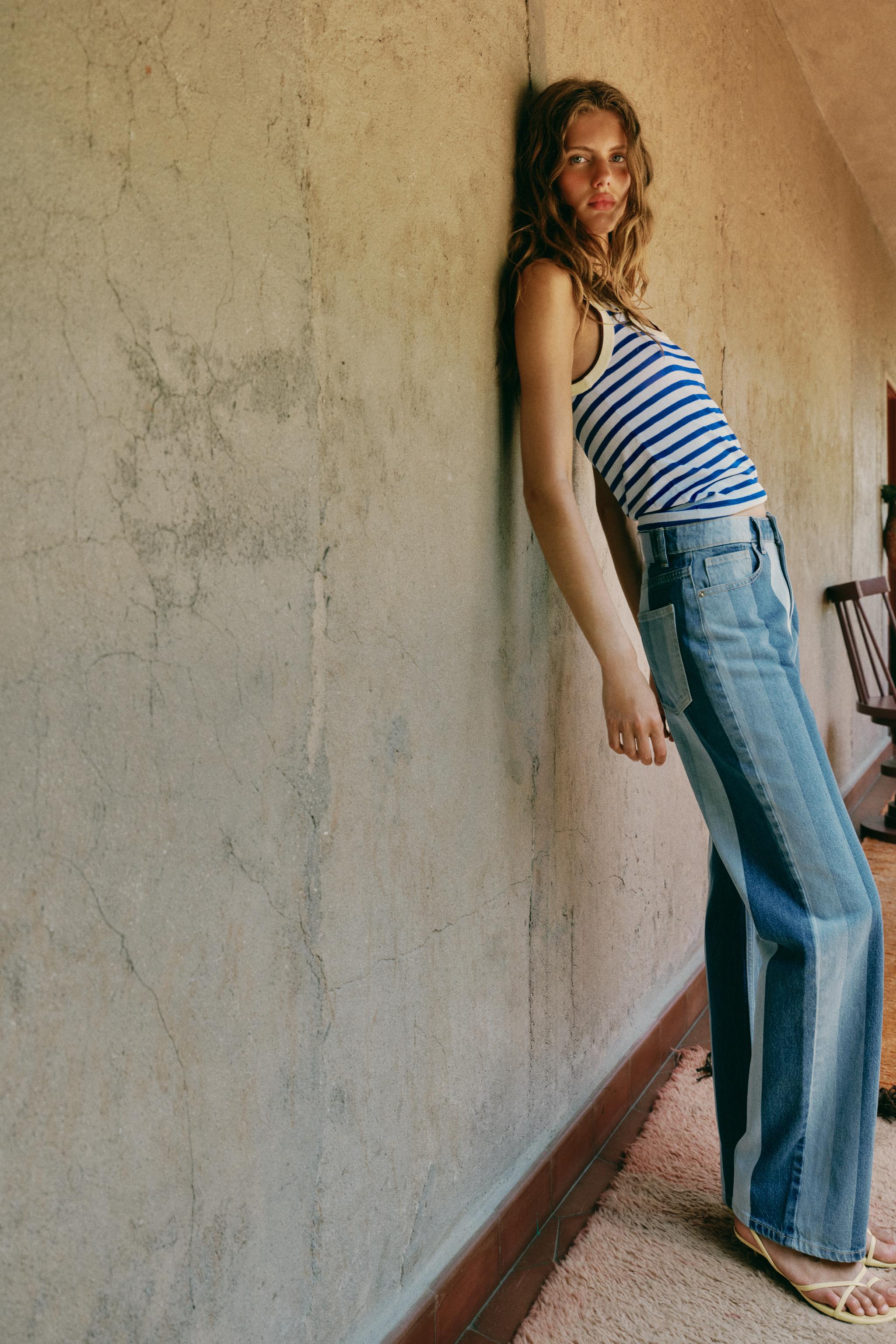 Zara Z1975 ORTA BEL ÇİZGİLİ STRAIGHT FIT JEAN görsel 4