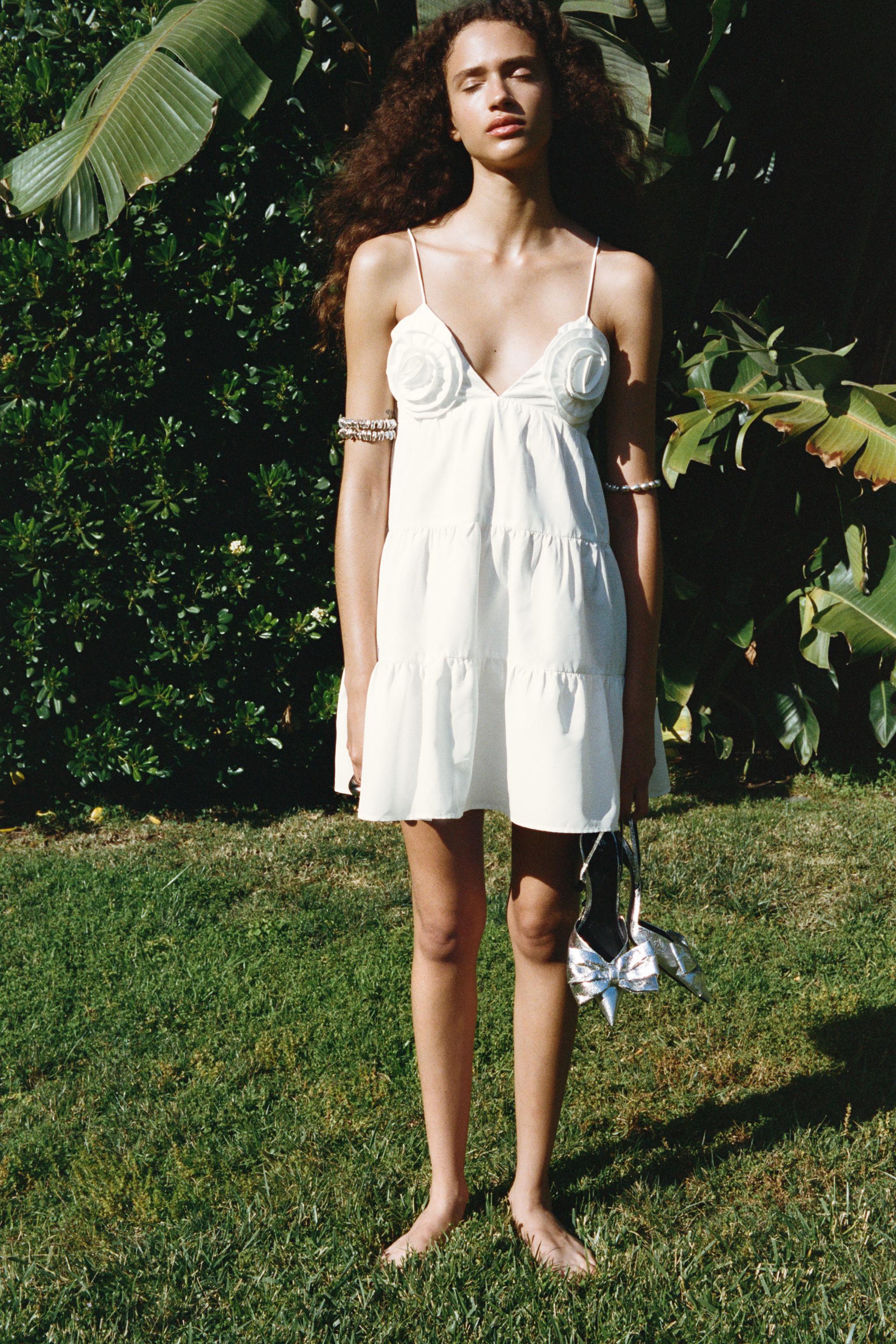 POPLIN DRESS WITH TEXTURED FLOWERS - White | ZARA United States