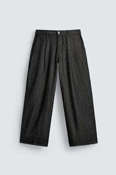 QUẦN JEANS NHẸ XẾP LI - Màu đen từ Zara
