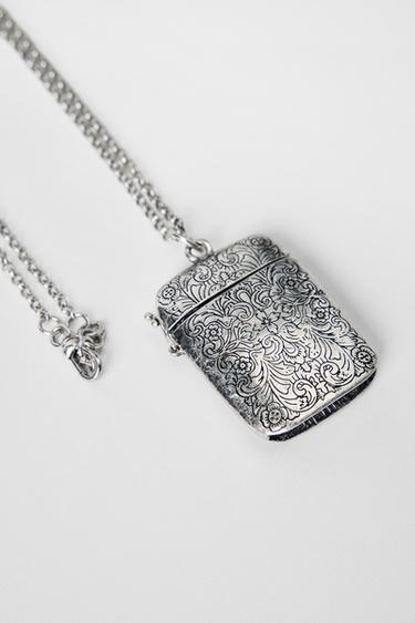 LONG ENGRAVED BOX NECKLACE KATE MOSS X ZARA - Silver by Zara - Image 3