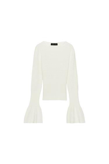 Zara PULOVER S POINTELLE ZVONASTIM RUKAVIMA – Ekru