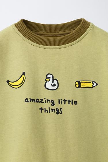 T-SHIRT IMPRIMÉ MANCHES CONTRASTE - Kaki de Zara - Image 2