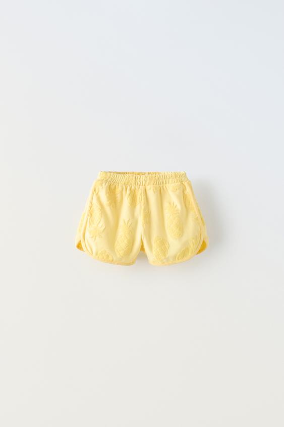 PLUSH PINEAPPLE TERRY BERMUDA SHORTS - Yellow | ZARA Turkey