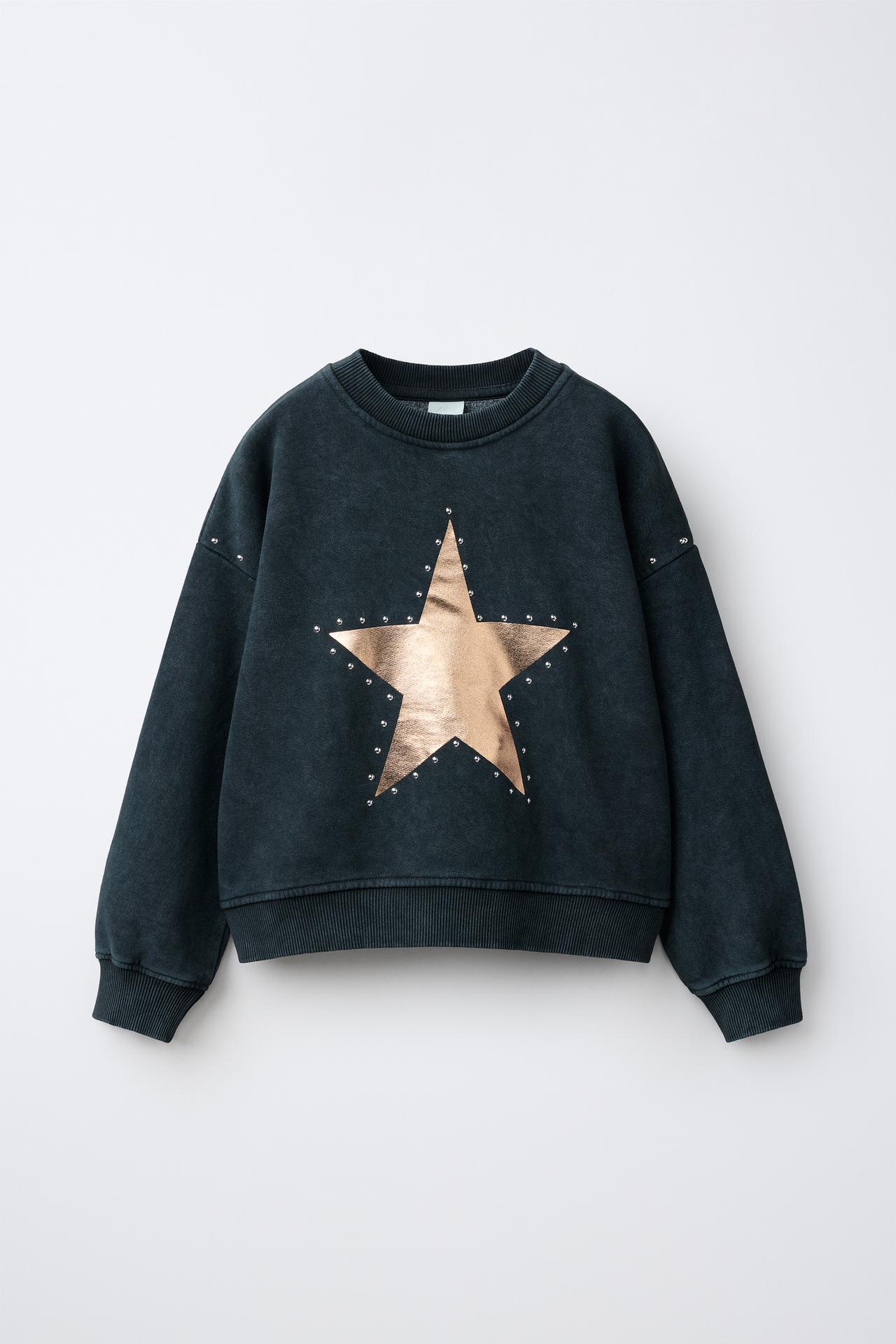 STUDDED STAR PRINT SWEATSHIRT — Anthracite grey