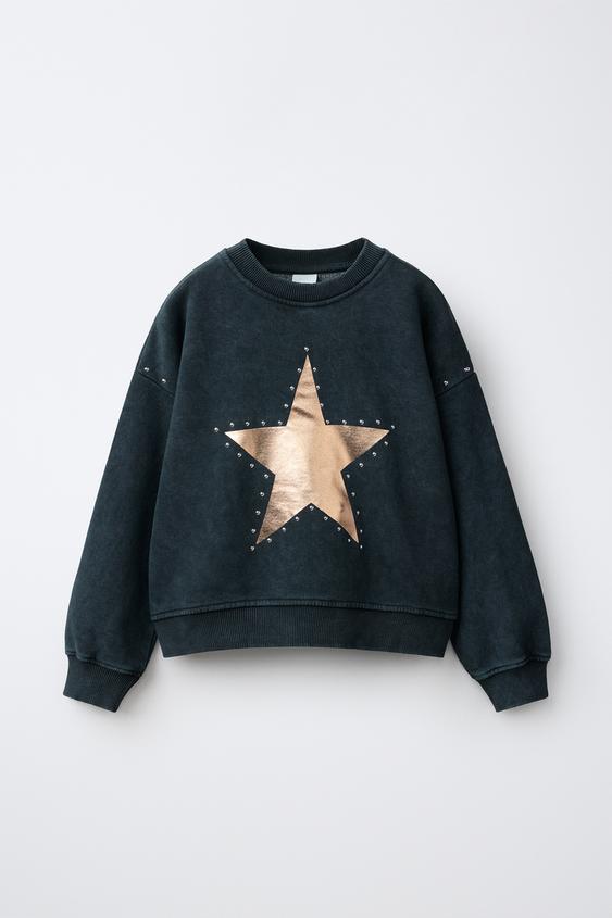 SWEATSHIRT MIT NIETEN UND STERNENMUSTER - Anthrazit von Zara - Bild 0