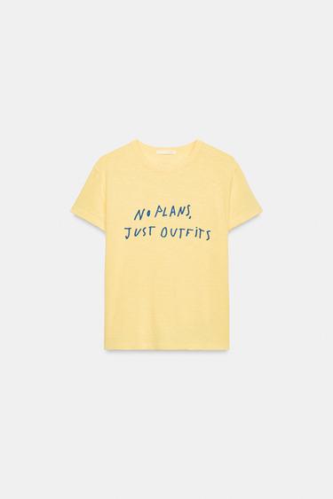 T-SHIRT JAUNE À INSCRIPTION - Jaune de Zara