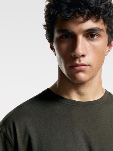 Zara Short sleeve cotton blend T-shirt - Dark green