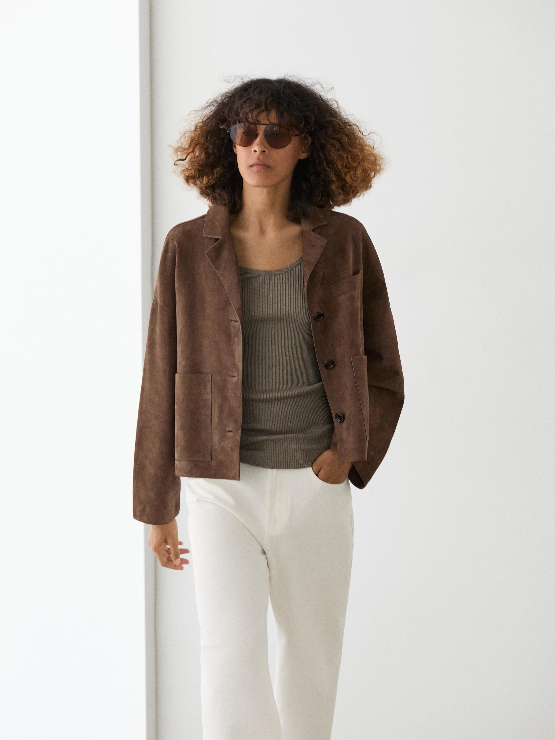 Veste fluide en cuir finition daim