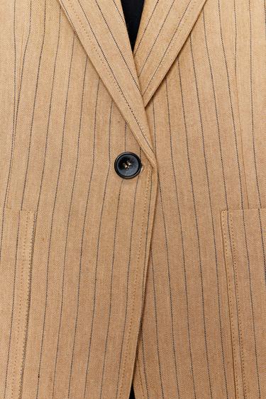 BLAZER AVEC LIN RAYURES ZW COLLECTION - Camel clair de Zara - Image 5