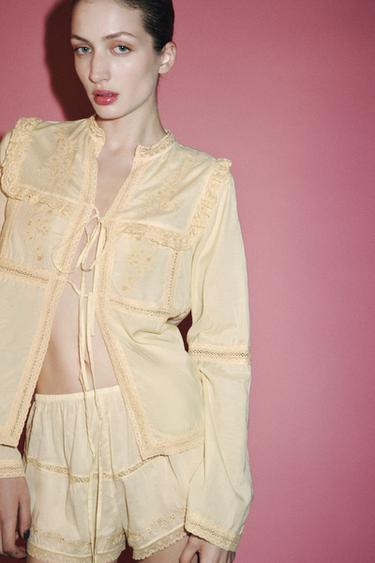 BLUSA BORDADOS PUNTILLA LIMITED EDITION - Amarillo de Zara - Imagen 0