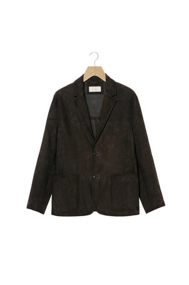 Zara ORIGINS SUEDE LEATHER BLAZER - Taupe gray