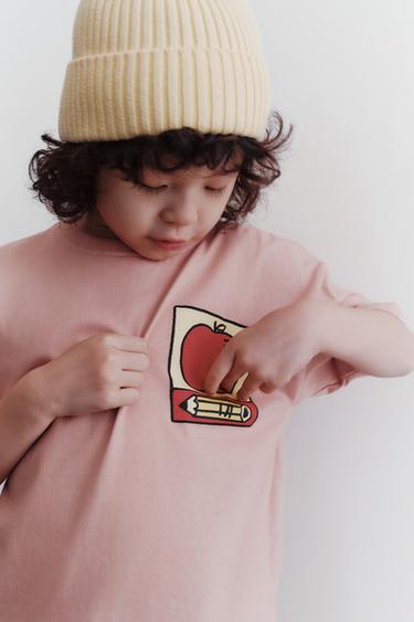 Zara 印花 T 恤 - 覆盆子色