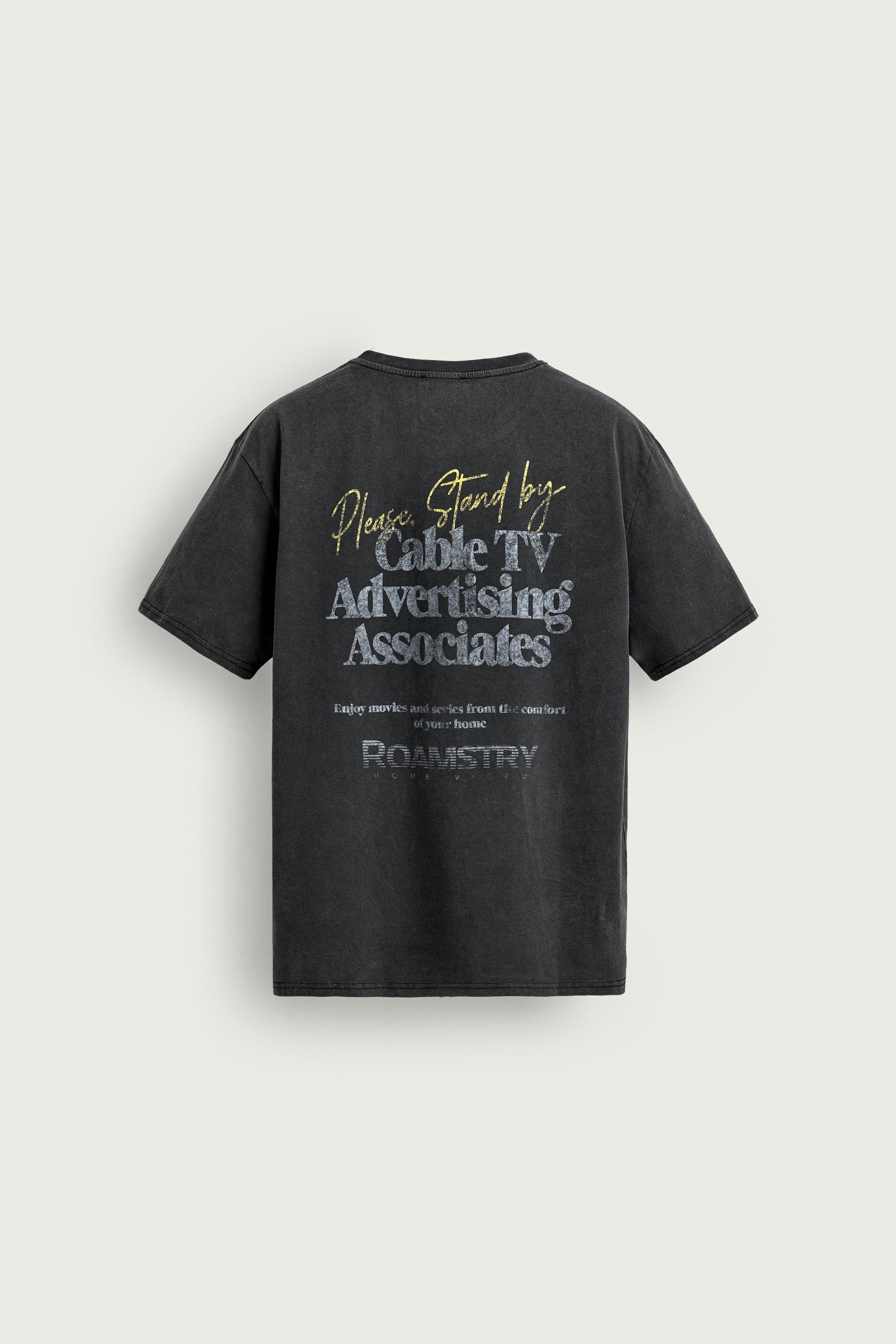 ウォッシュド加工コントラストテキストTシャツ - ライトグレー | ZARA
