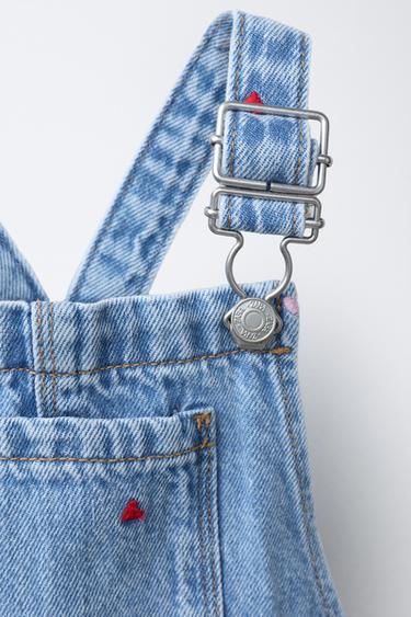 LONG DENIM DUNGAREES WITH EMBROIDERED HEARTS - Blue by Zara - Image 2