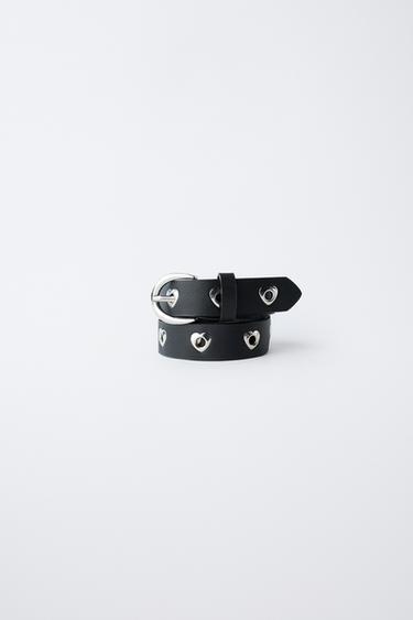 LEATHER-EFFECT EYELET BELT - Black by Zara