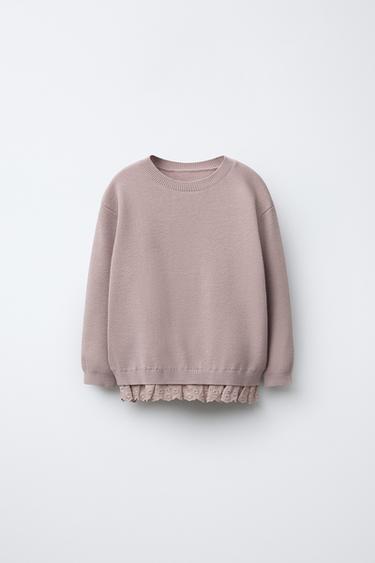 Zara LACE TRIM KNIT SWEATER - Beige-pink - Image 0