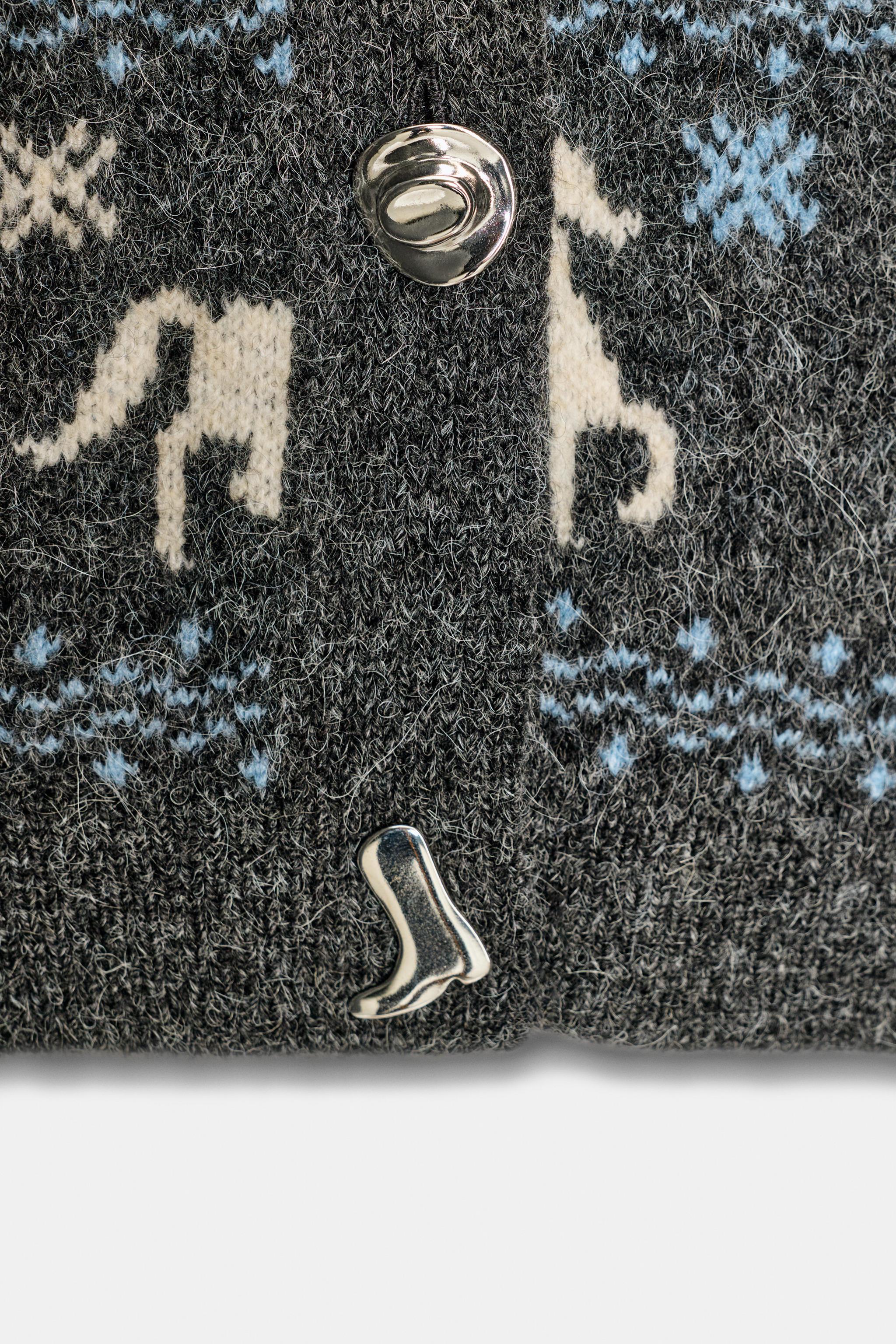 ジャカードニットボタンカーディガン - グレー/ブルー | ZARA Japan / 日本