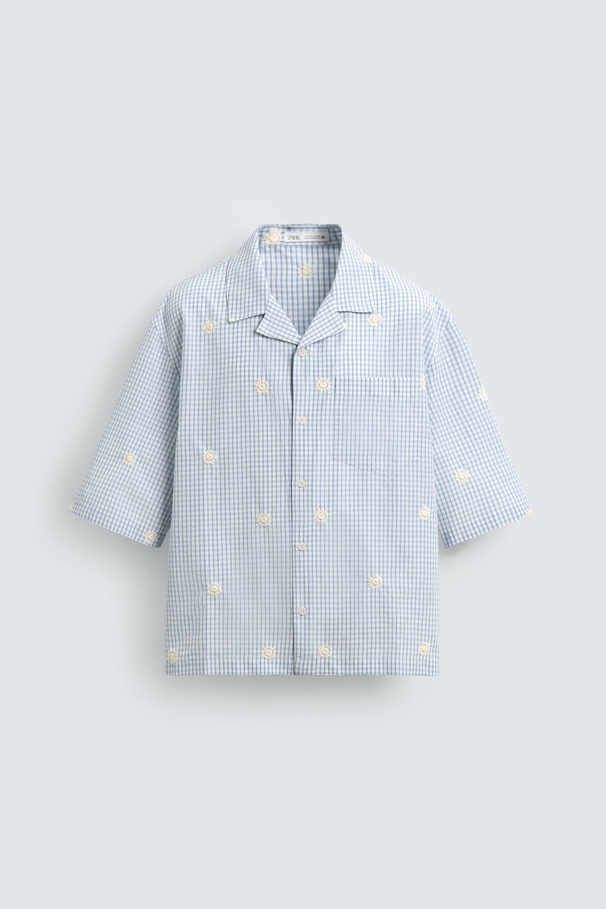 リラックスフィットフラワー刺繍シャツ - 空色 | ZARA Japan / 日本