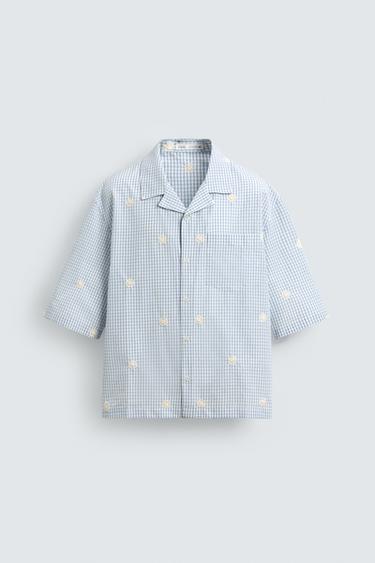 EMBROIDERED FLORAL RELAXED FIT SHIRT - Sky blue by Zara