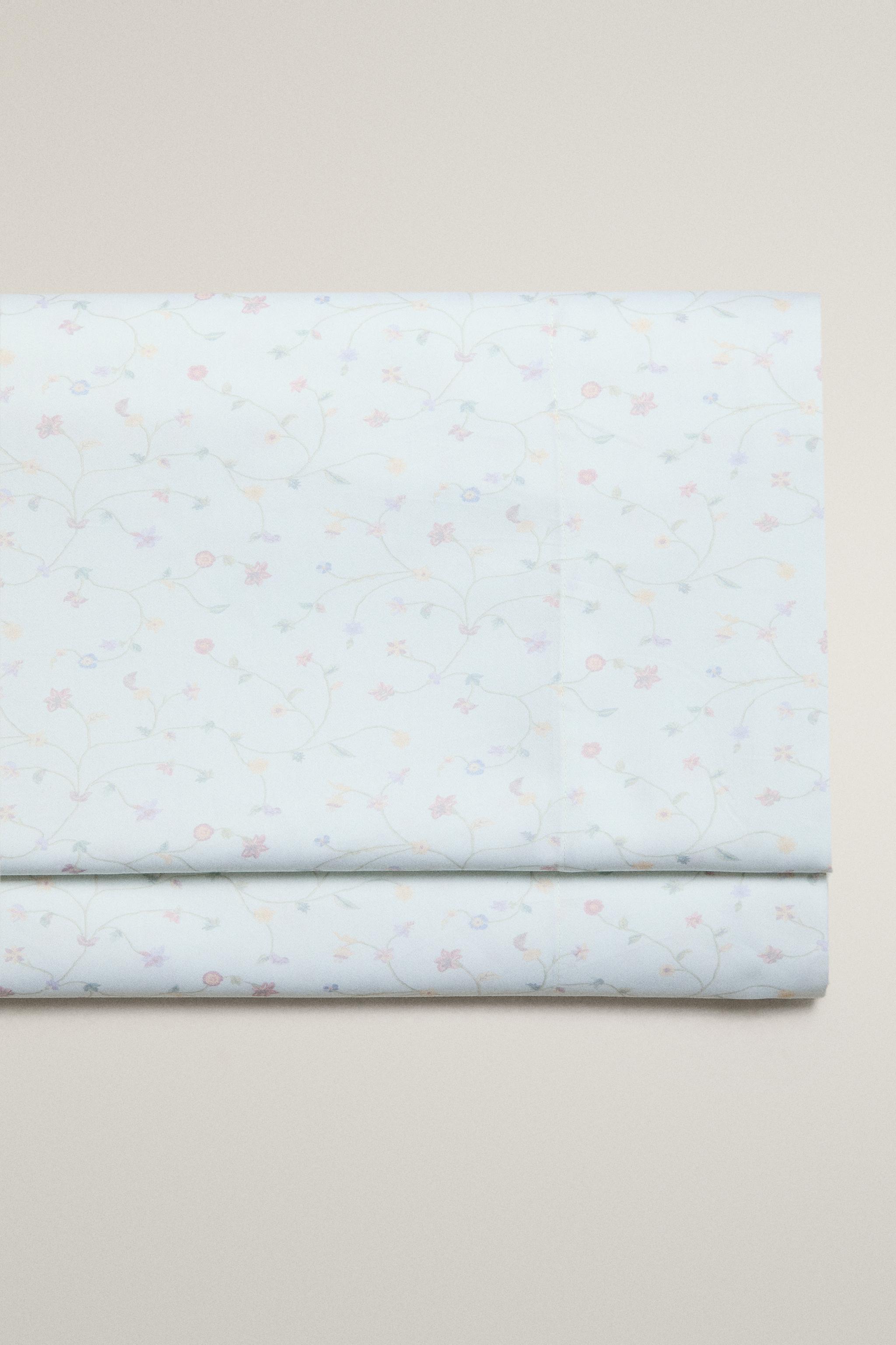 MINI FLORAL PRINT SATEEN FLAT SHEET — Blue / Green