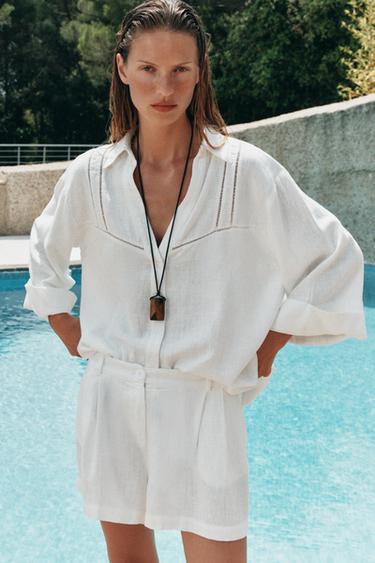 CAMISA MANGA ANCHA ENTREDOSES - Blanco de Zara