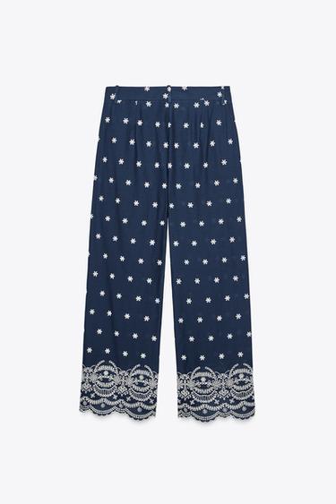 PANTALON JUPE-CULOTTE BRODÉ - Bleu / Blanc de Zara - Image 5