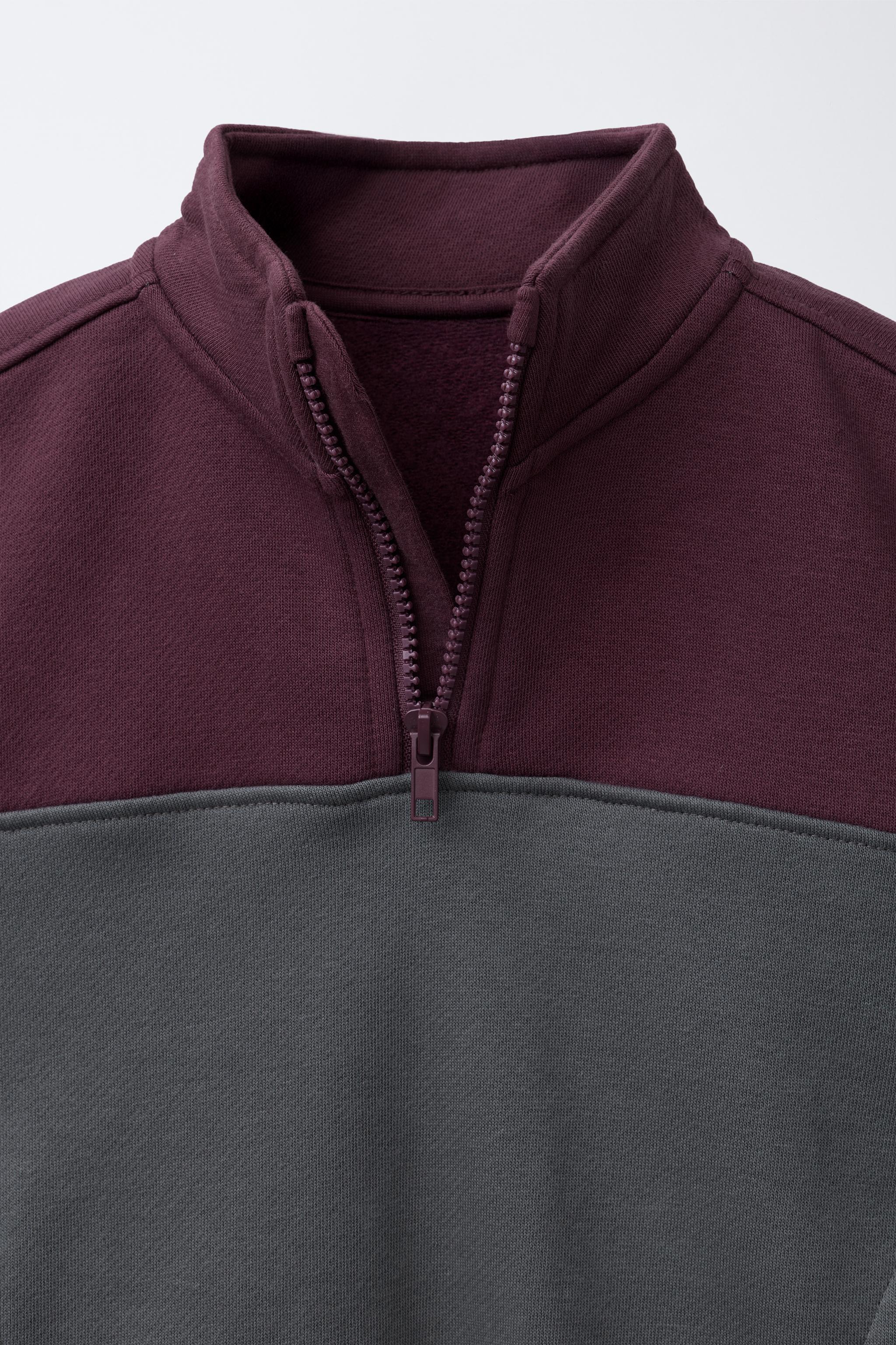 COLOR BLOCK ZIP SWEATSHIRT - Maroon Grey | ZARA United States