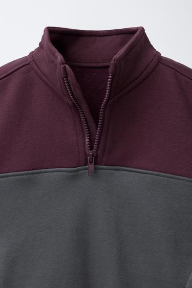 COLOUR BLOCK ZIP-UP SWEATSHIRT - Maroon Grey by Zara - Image 2