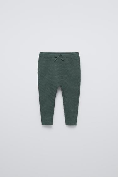 Zara CABLE KNIT LEGGINGS - Dark green