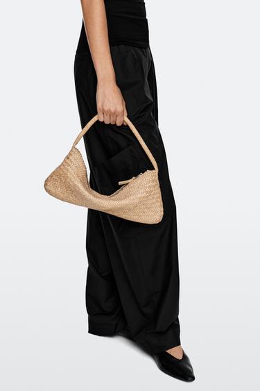 Zara Nappa leather woven croissant bag - White - Image 0