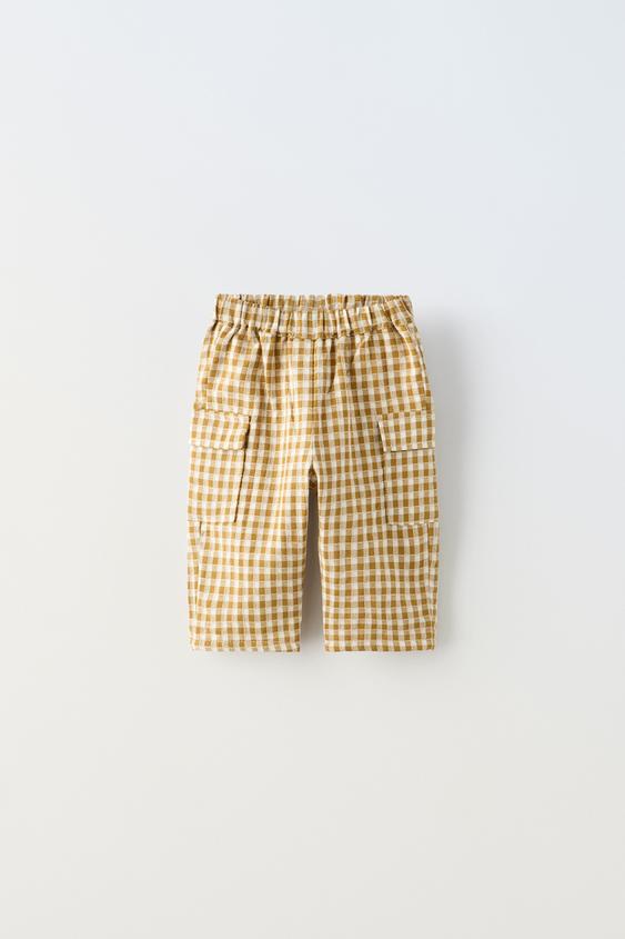 GINGHAM CARGO PANTS Olive green ZARA United States