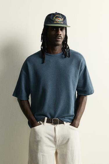 WASHED PRINT KNIT T-SHIRT - Navy blue by Zara